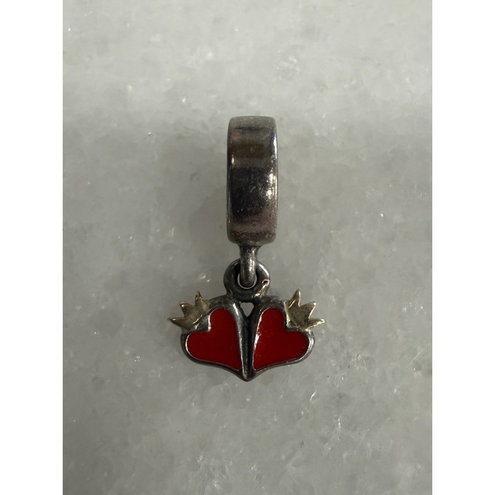 Genuine Pandora Red Enamel Heart and Crown Dangle Charm ALE 925 #790434EN09